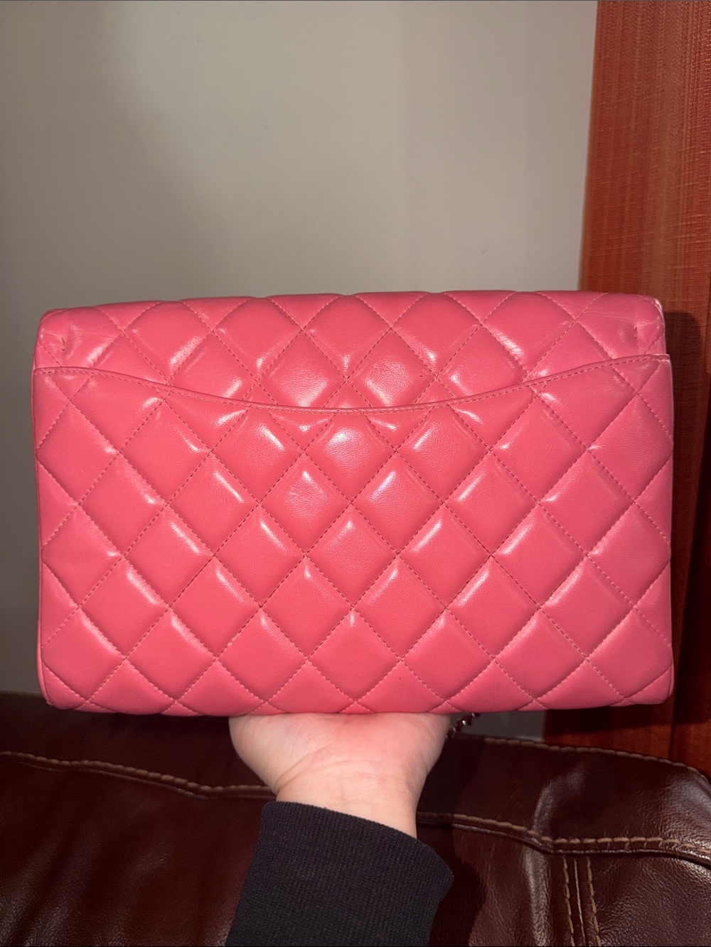 Authentic Chanel Pink Lambskin Leather Quilted Classic Flap Clutch Shoulder Bag - Picture 4 of 16